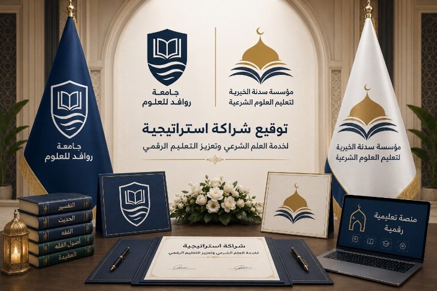 جامعة روافد للعلوم ومؤسسة سدنة الخيرية لتعليم العلوم الشرعية توقعان شراكة استراتيجية لخدمة العلم الشرعي وتعزيز التعليم الرقمي
