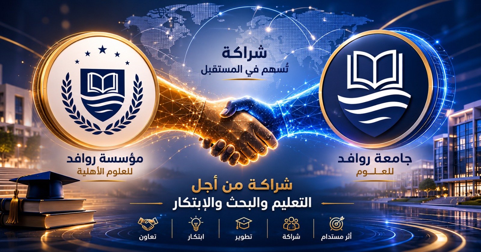 جامعة روافد للعلوم ومؤسسة روافد للعلوم الأهلية توقعان شراكة استراتيجية لدعم البحث العلمي وطلاب التعليم العالي